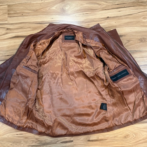 Women’s Leathercult Custom Brown Leather Double Breasted Jacket Sz M - Picture 4 of 11